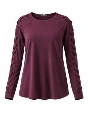 She + Sky Braided Sleeve Long-Sleeve Top - Plum